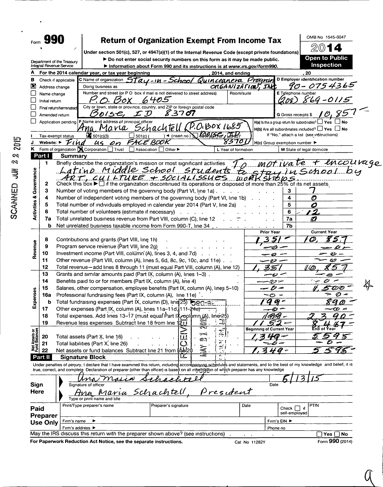 Image of first page of 2014 Form 990 for Stay-In-Sch00L Quinceanera Program Organization