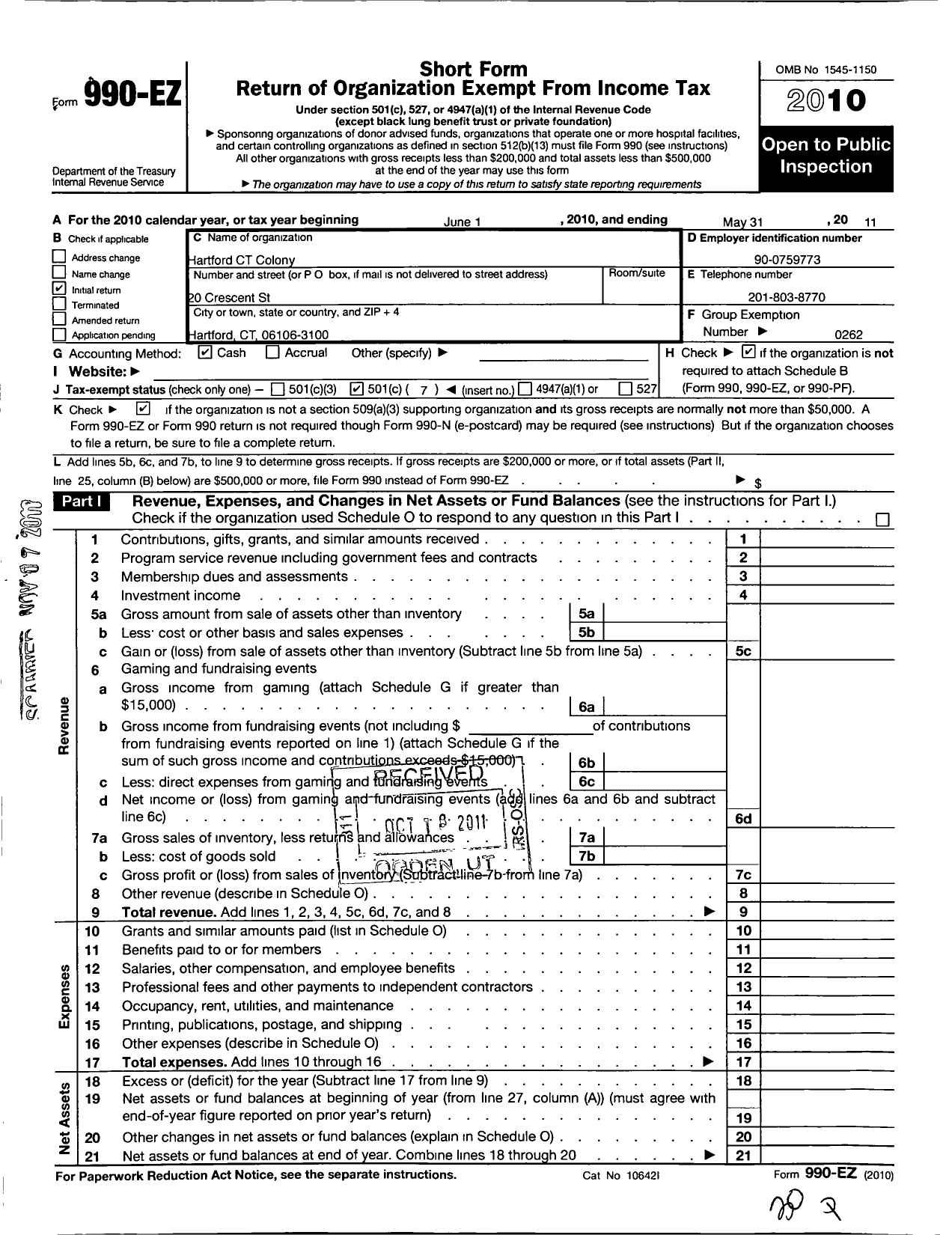 Image of first page of 2010 Form 990EO for Kappa Sigma Fraternity - Sigma-Alpha Chapter