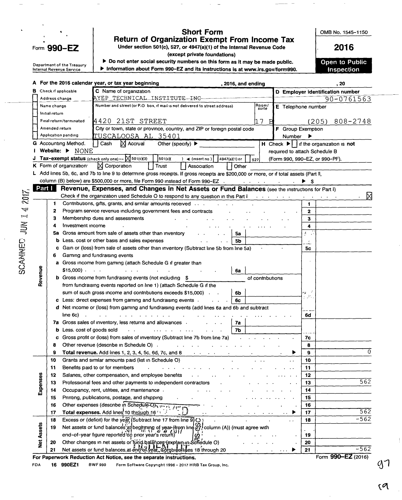 Image of first page of 2016 Form 990EZ for Ayep Technical Institute