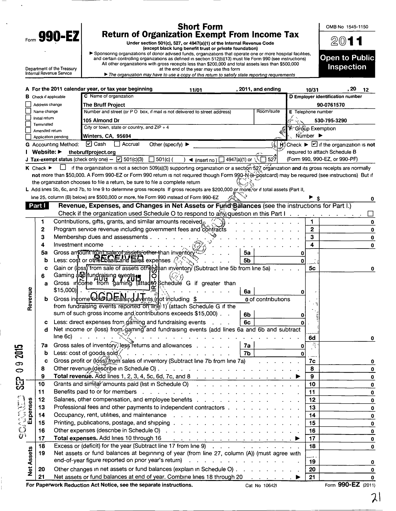 Image of first page of 2011 Form 990EZ for Bruff Project