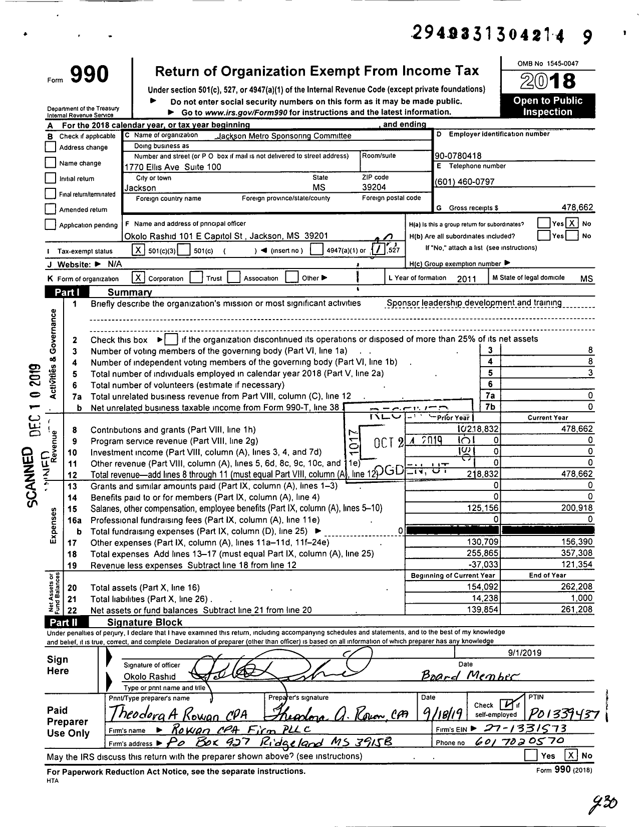 Image of first page of 2018 Form 990 for Working Together Jackson