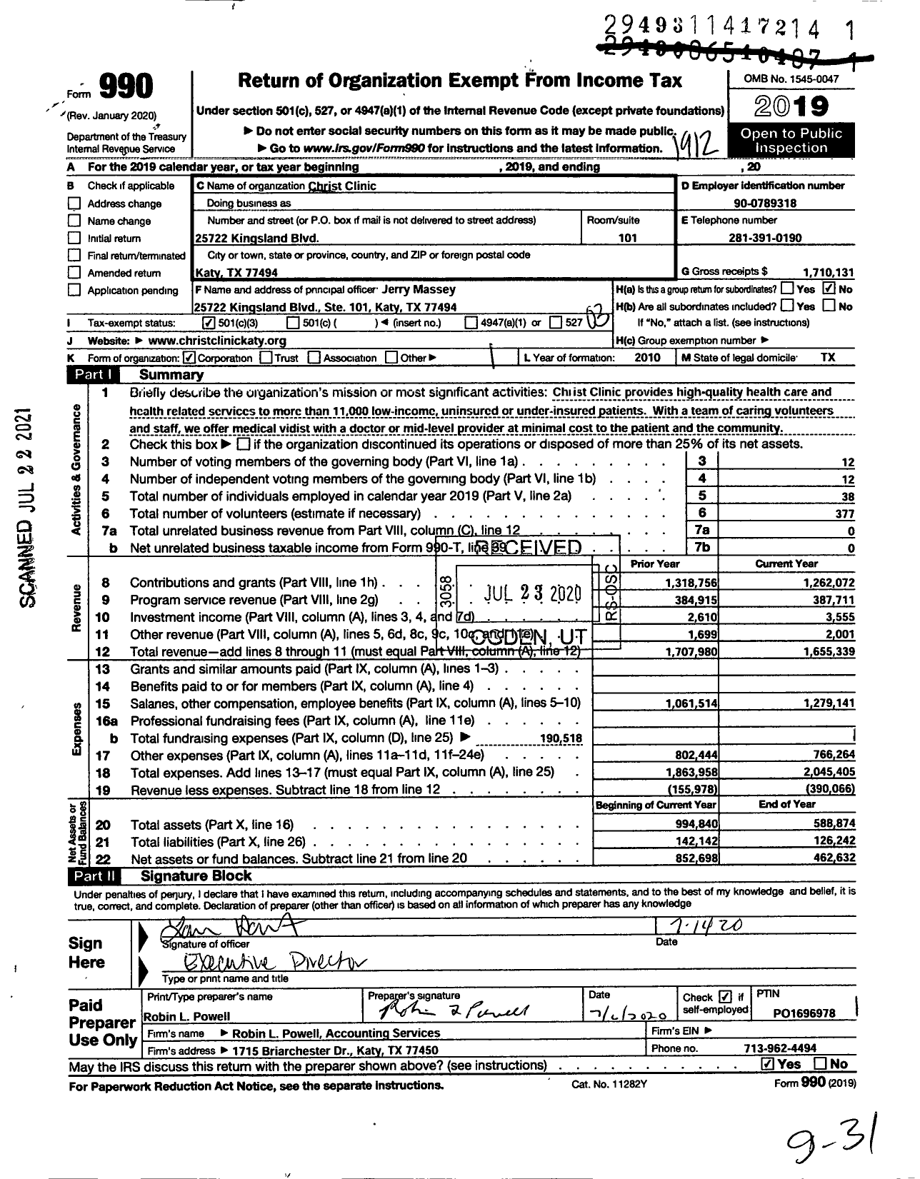 Image of first page of 2019 Form 990 for Christ Clinic