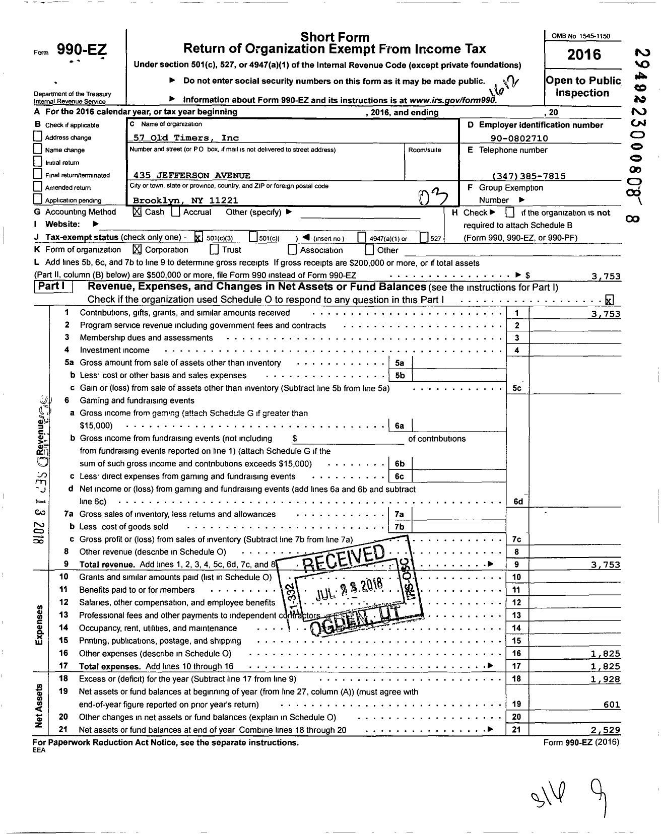 Image of first page of 2016 Form 990EZ for 57 Old Timers