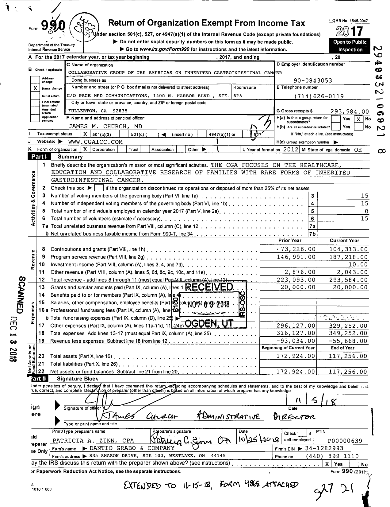 Image of first page of 2017 Form 990 for Collaborative Group of the Americas on Inherited Gastrointestinal Cancer