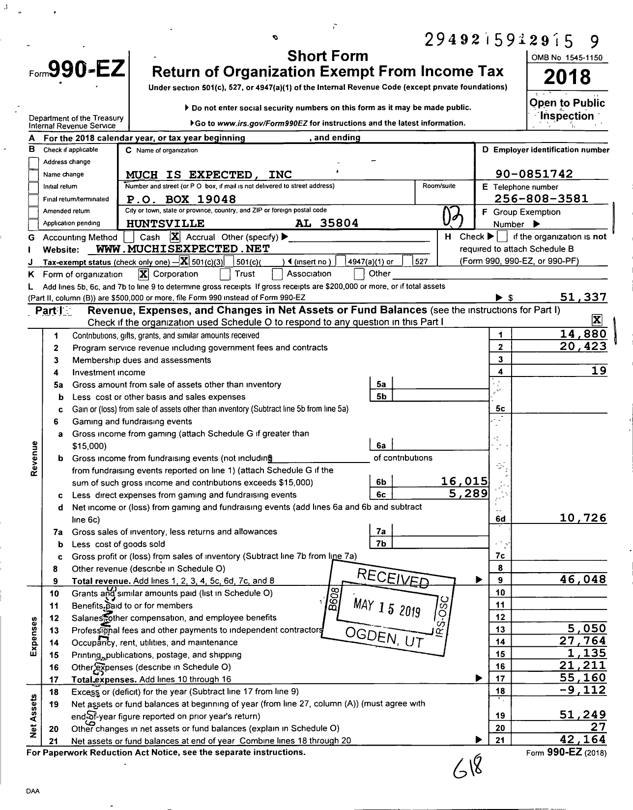 Image of first page of 2018 Form 990EZ for Much Is Expected