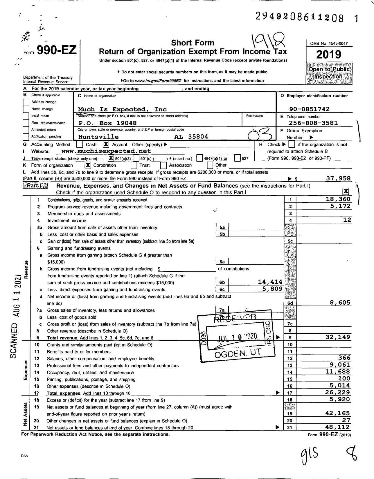 Image of first page of 2019 Form 990EZ for Much Is Expected