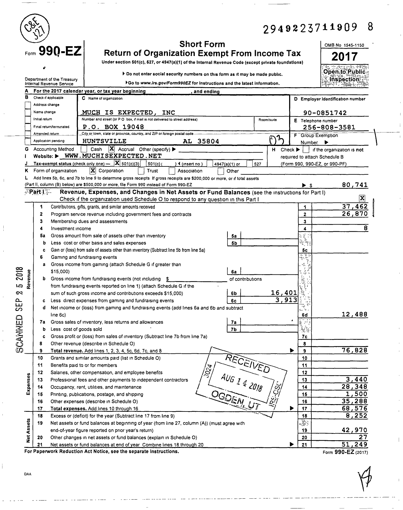 Image of first page of 2017 Form 990EZ for Much Is Expected