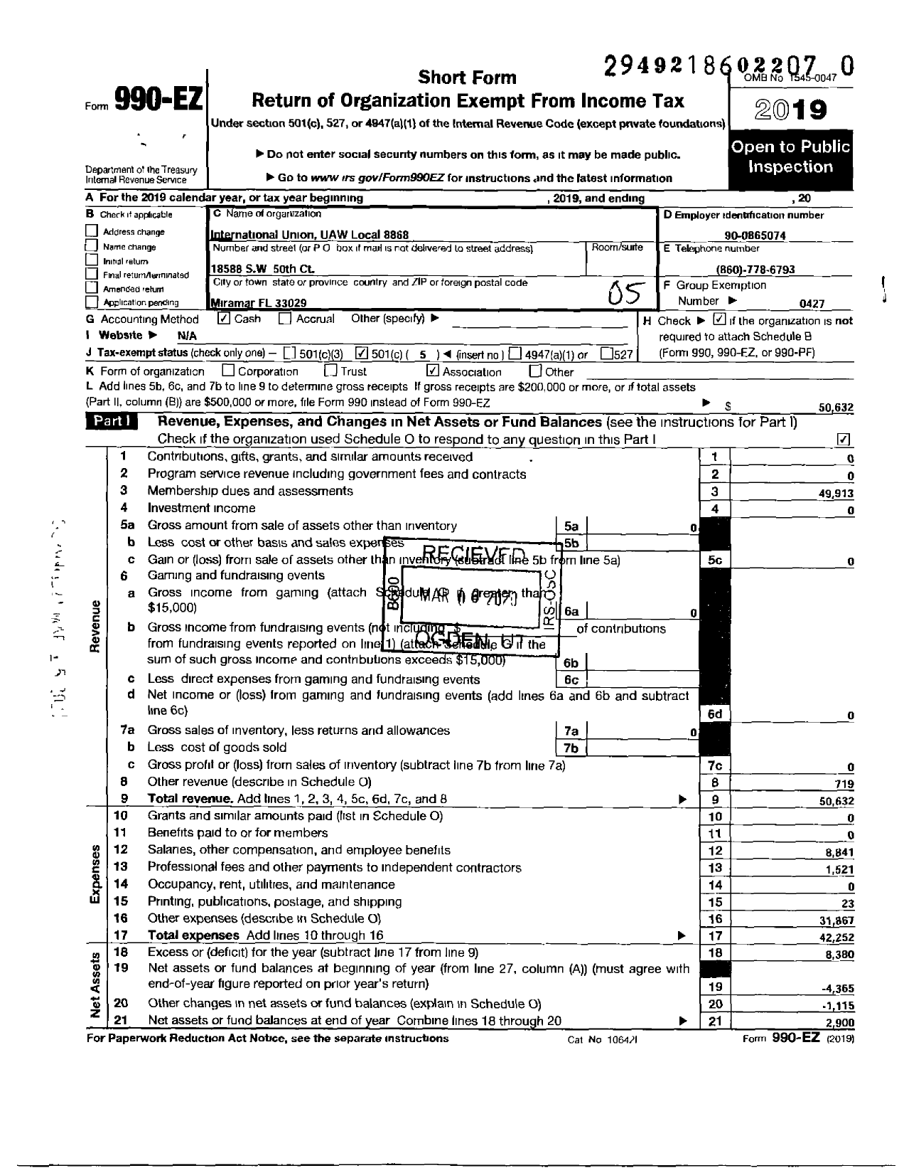 Image of first page of 2019 Form 990EO for Uaw - International Union United Auto Aerospace and Agricultural Workers