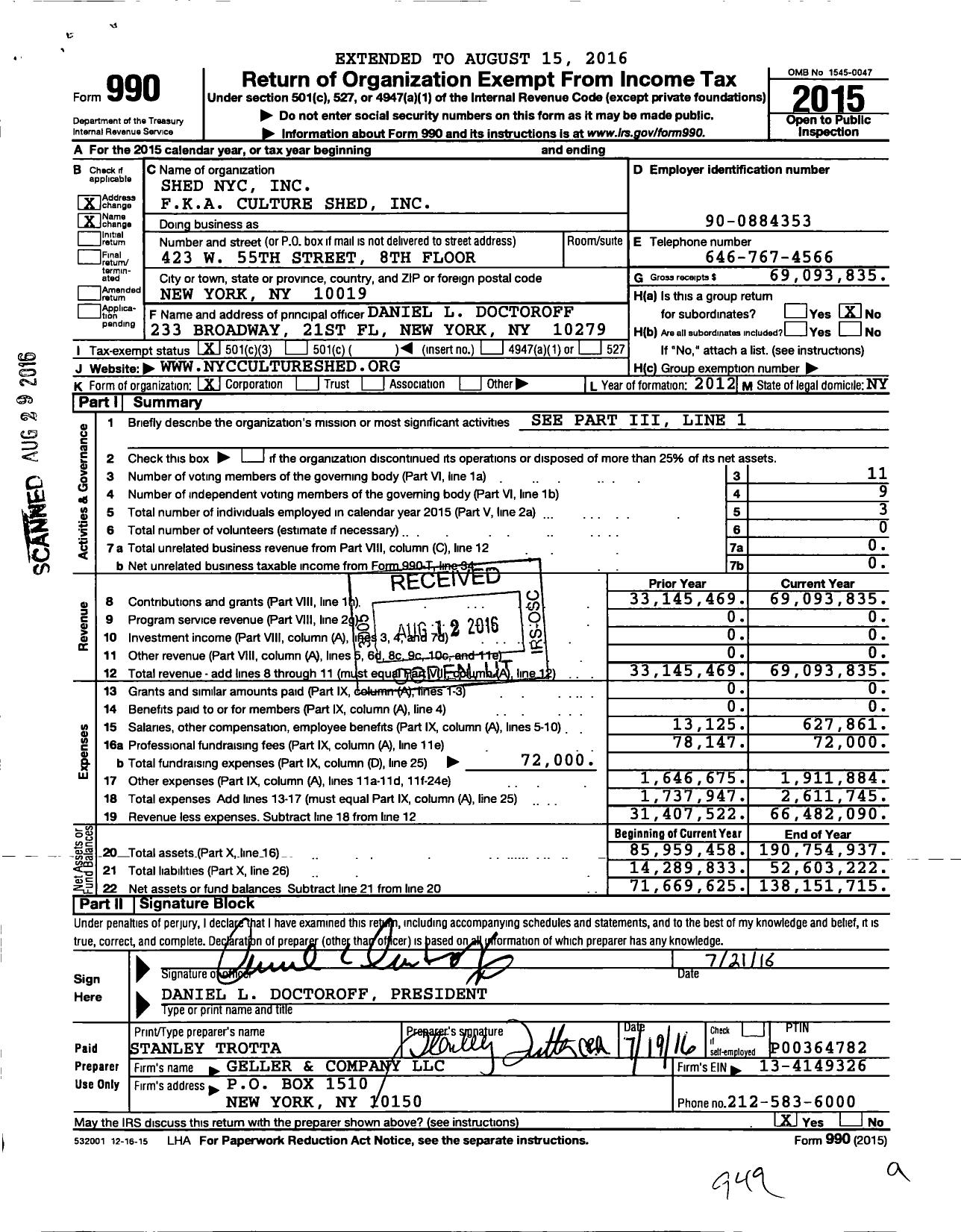 Image of first page of 2015 Form 990 for The Shed / Shed Nyc Inc