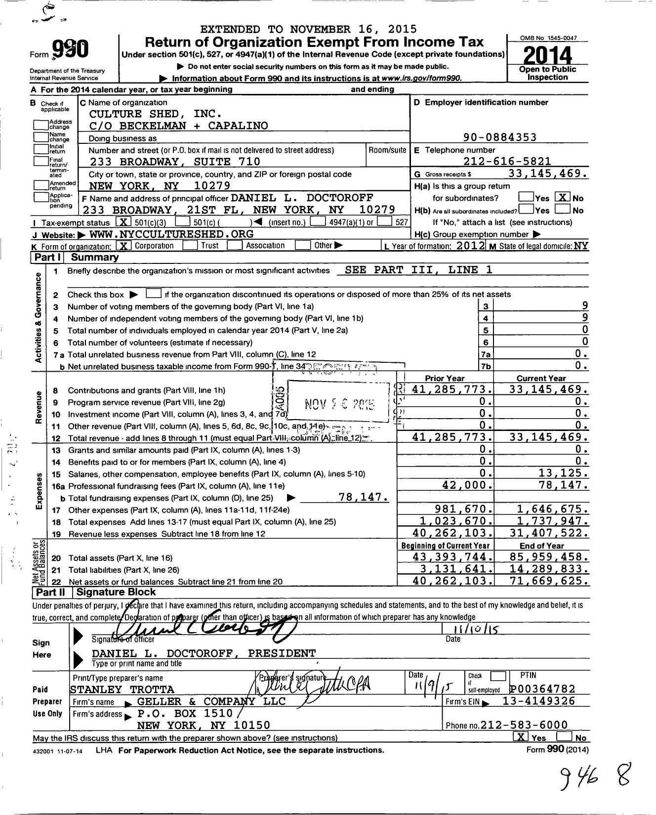 Image of first page of 2014 Form 990 for The Shed / Shed Nyc Inc