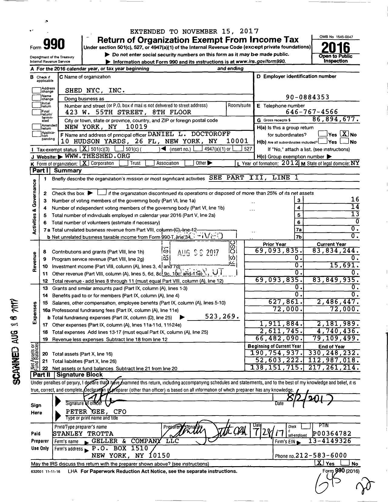 Image of first page of 2016 Form 990 for The Shed / Shed Nyc Inc