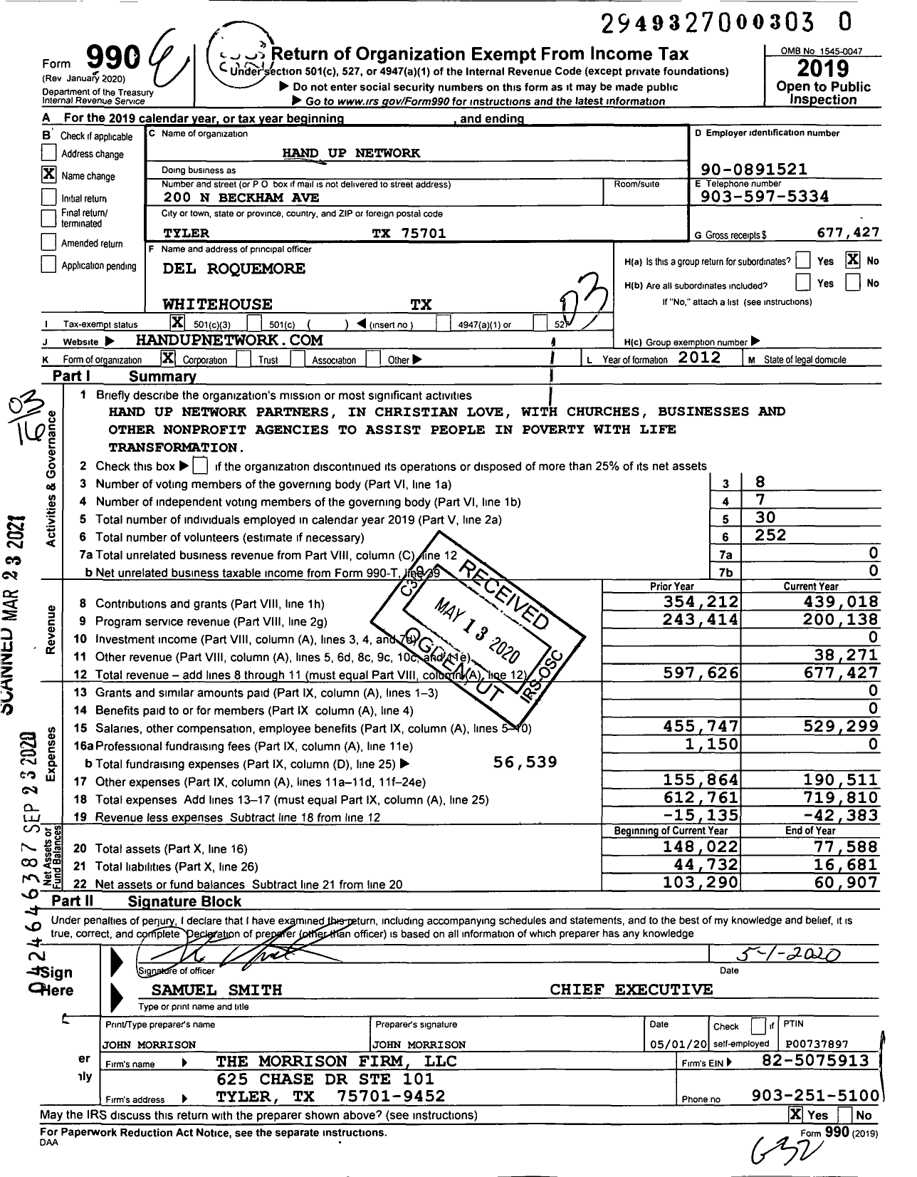 Image of first page of 2019 Form 990 for Handup Network