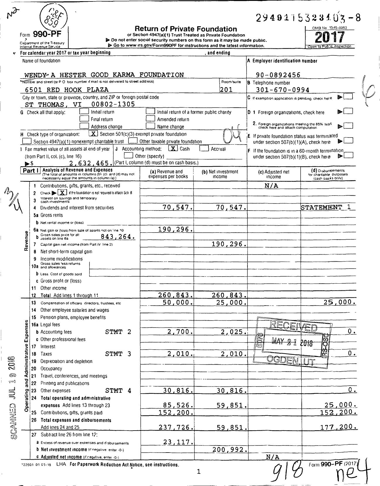 Image of first page of 2017 Form 990PF for Good Karma I Foundation Wendy A Hester Good Karma Foundation