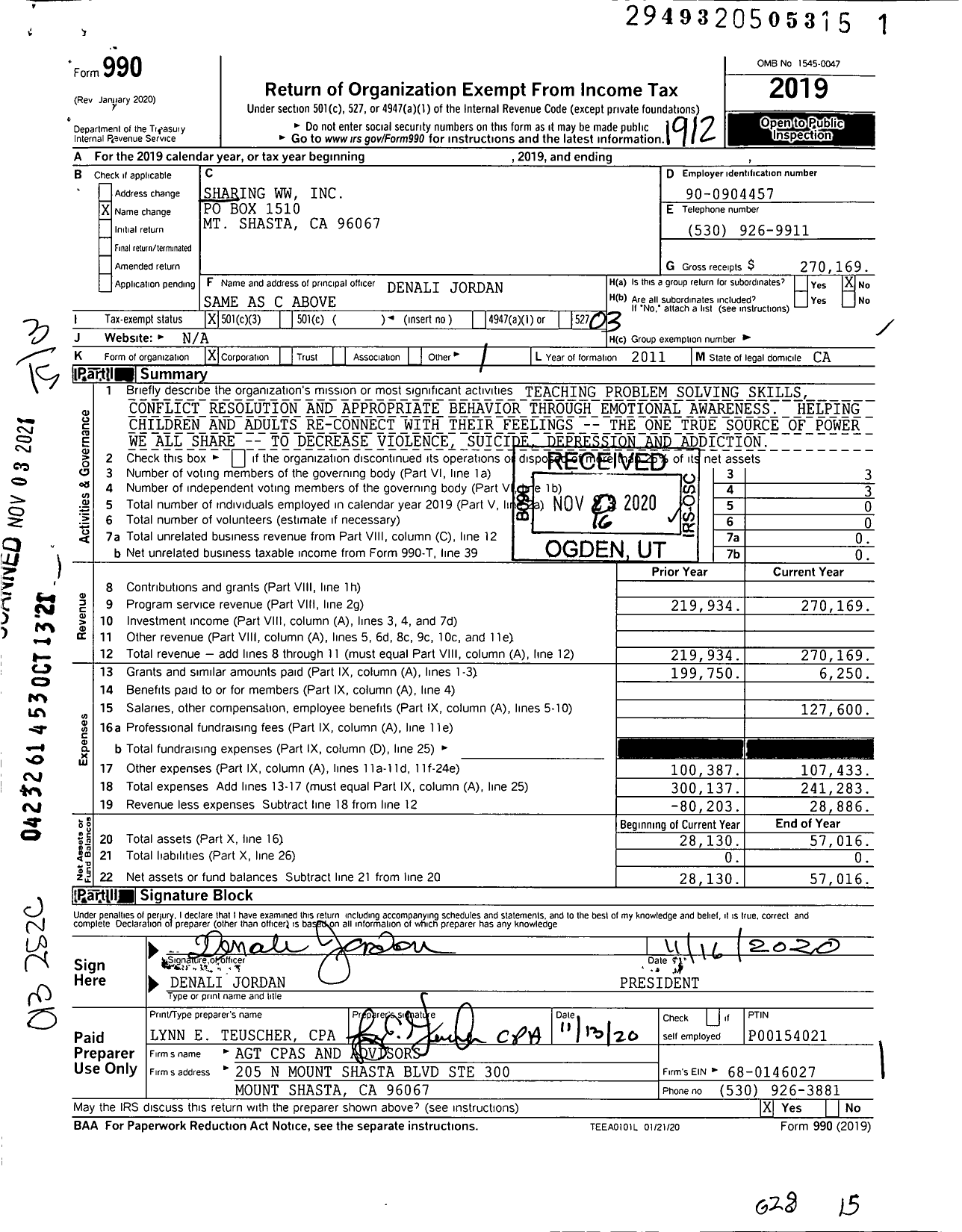 Image of first page of 2019 Form 990 for Sharing WW