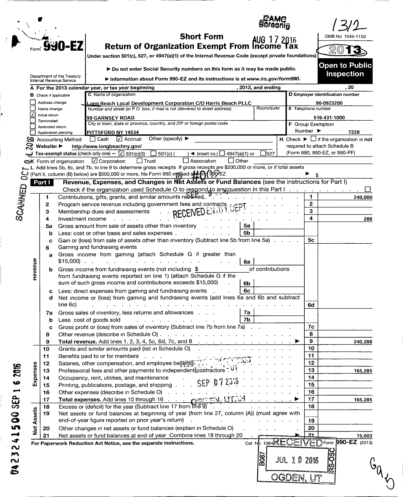 Image of first page of 2013 Form 990EZ for Long Beach Local Development Corporation