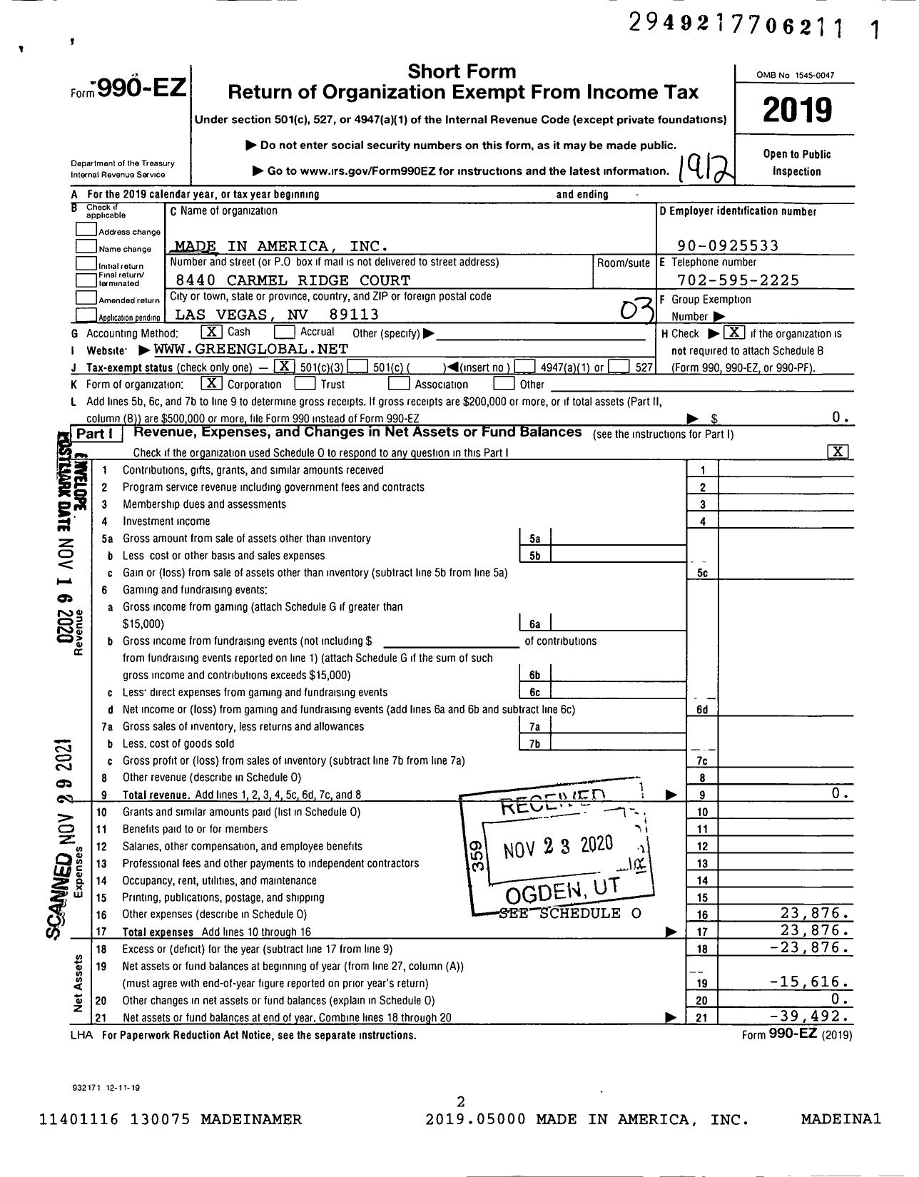 Image of first page of 2019 Form 990EZ for Made In America