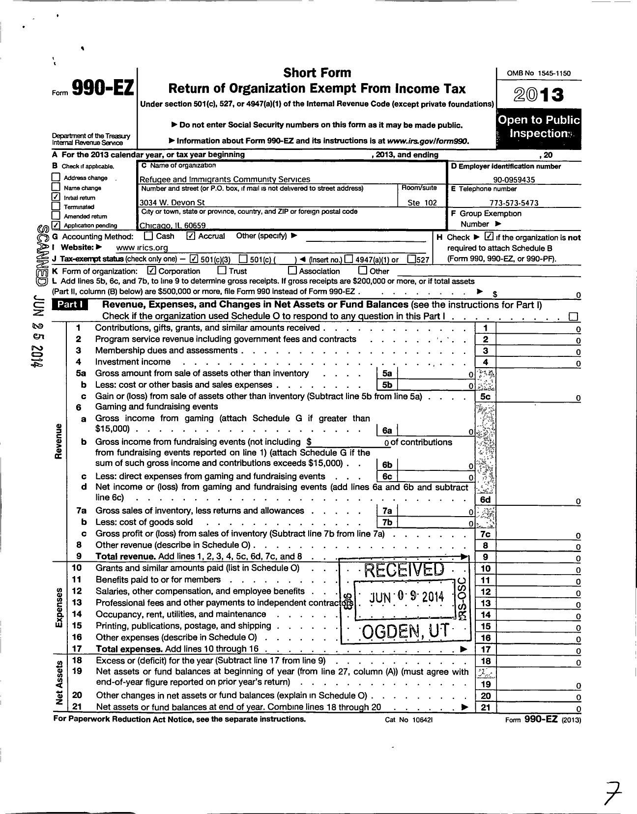 Image of first page of 2013 Form 990EZ for International Refugee and Immigrants Community Services NFP