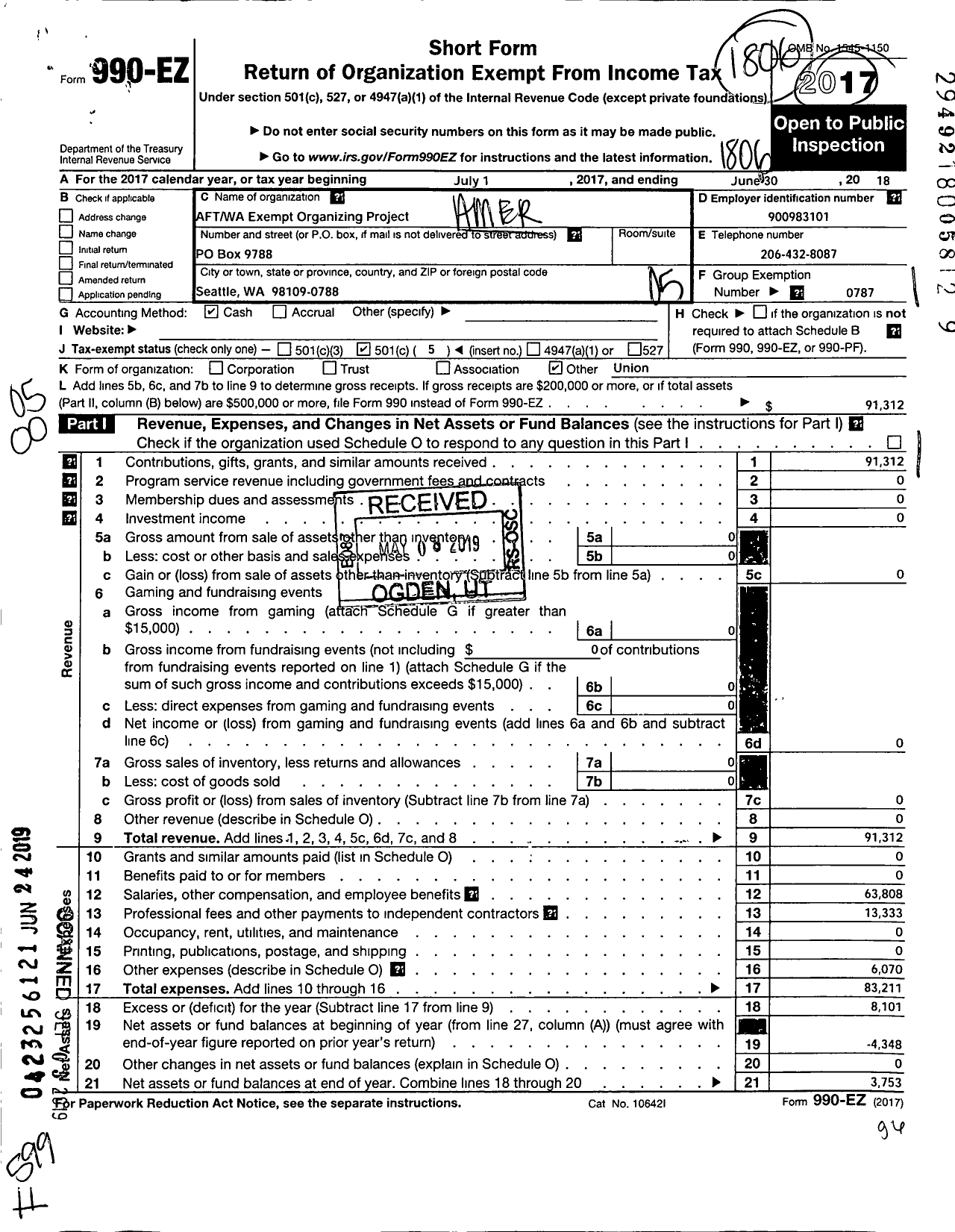 Image of first page of 2017 Form 990EO for American Federation of Teachers