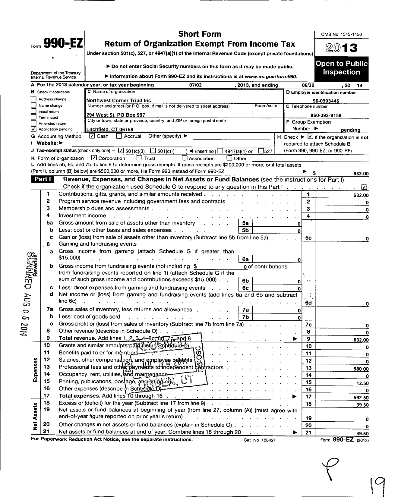 Image of first page of 2013 Form 990EZ for Northwest Corner Triad