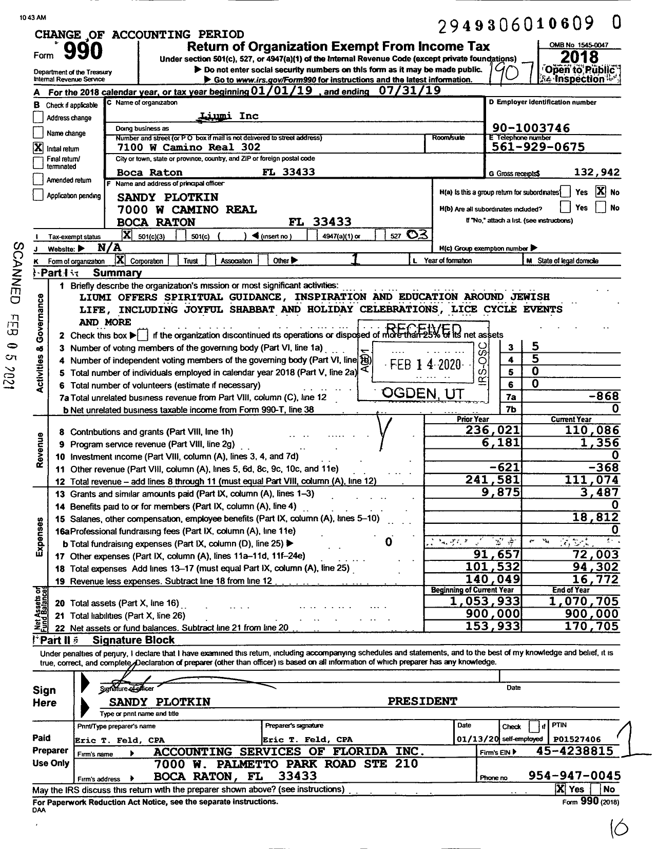 Image of first page of 2018 Form 990 for Liumi