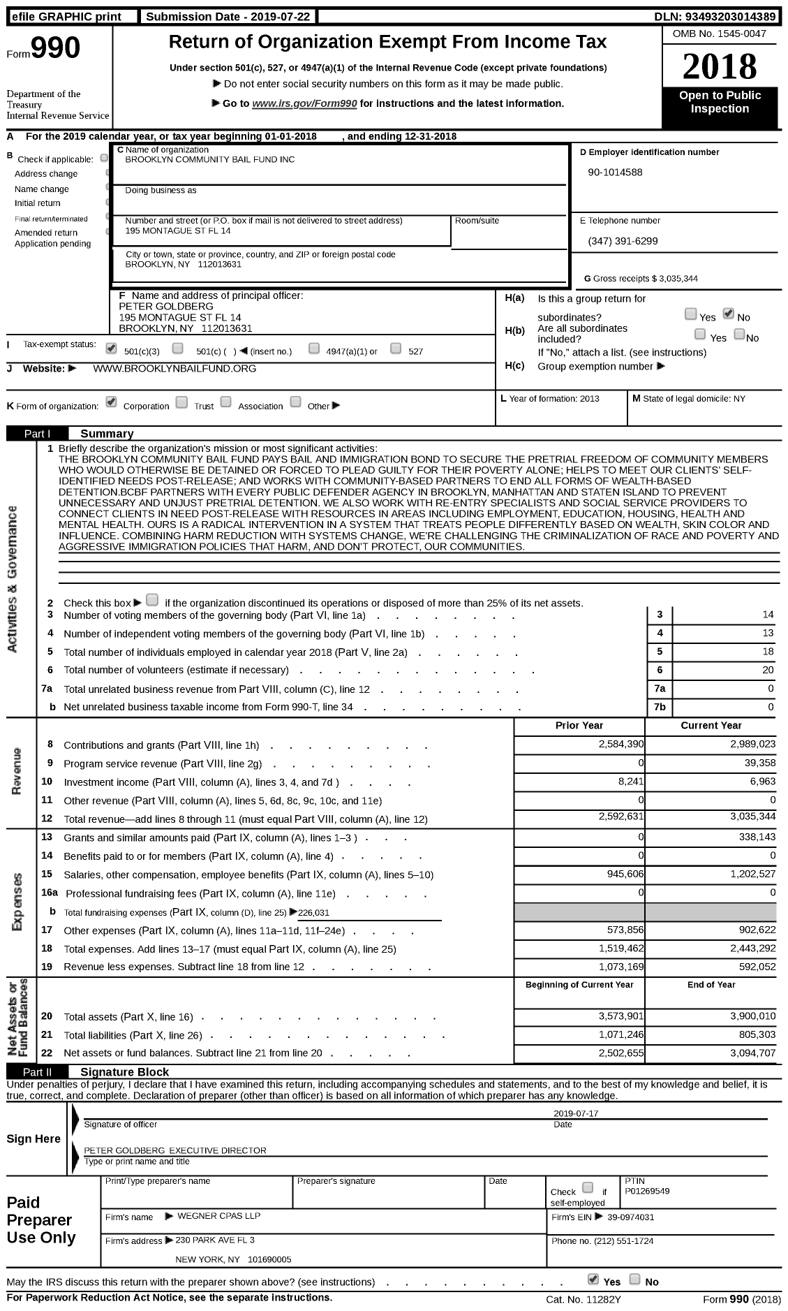Image of first page of 2018 Form 990 for Envision Freedom Fund