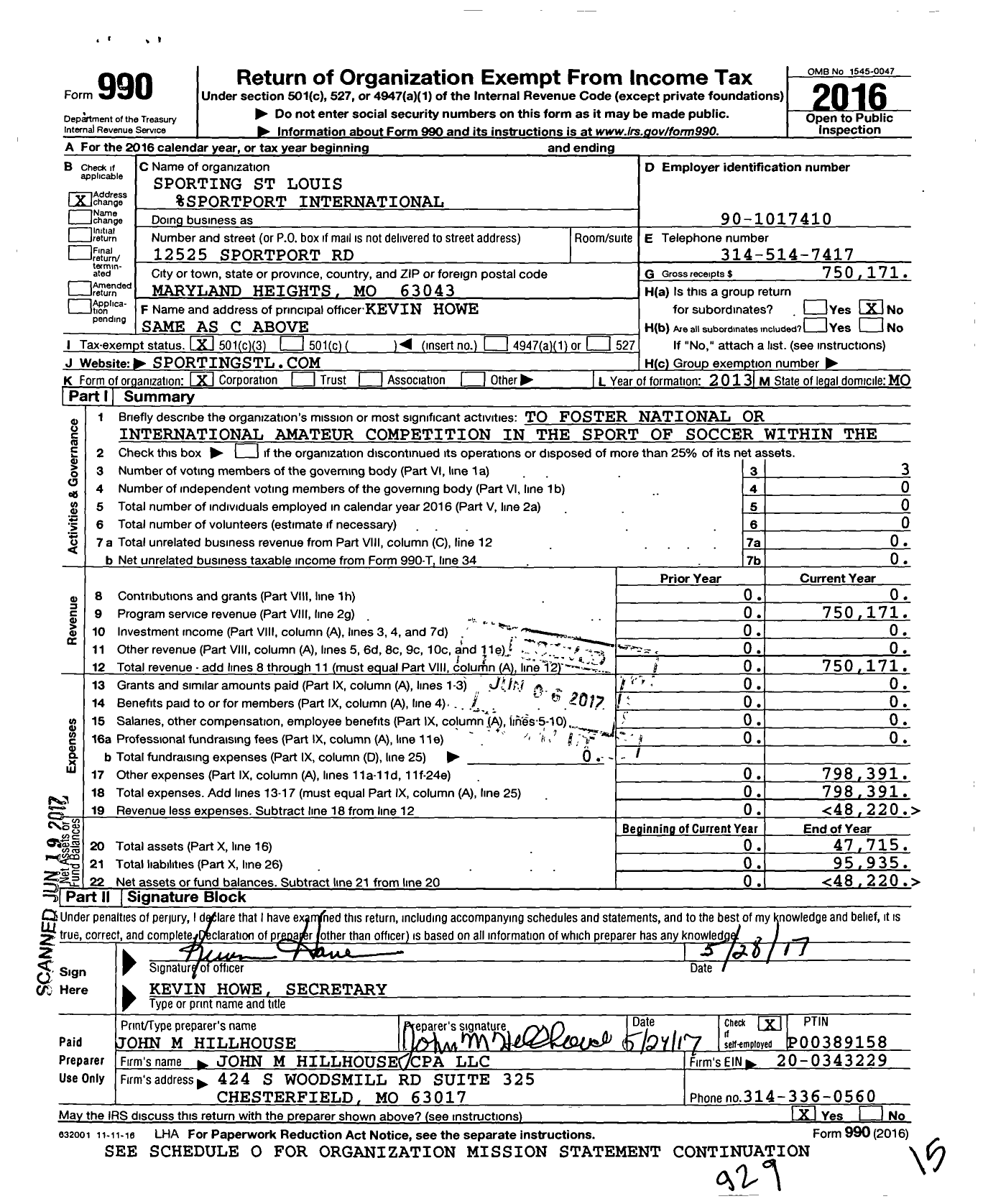 Image of first page of 2016 Form 990 for Sporting St Louis