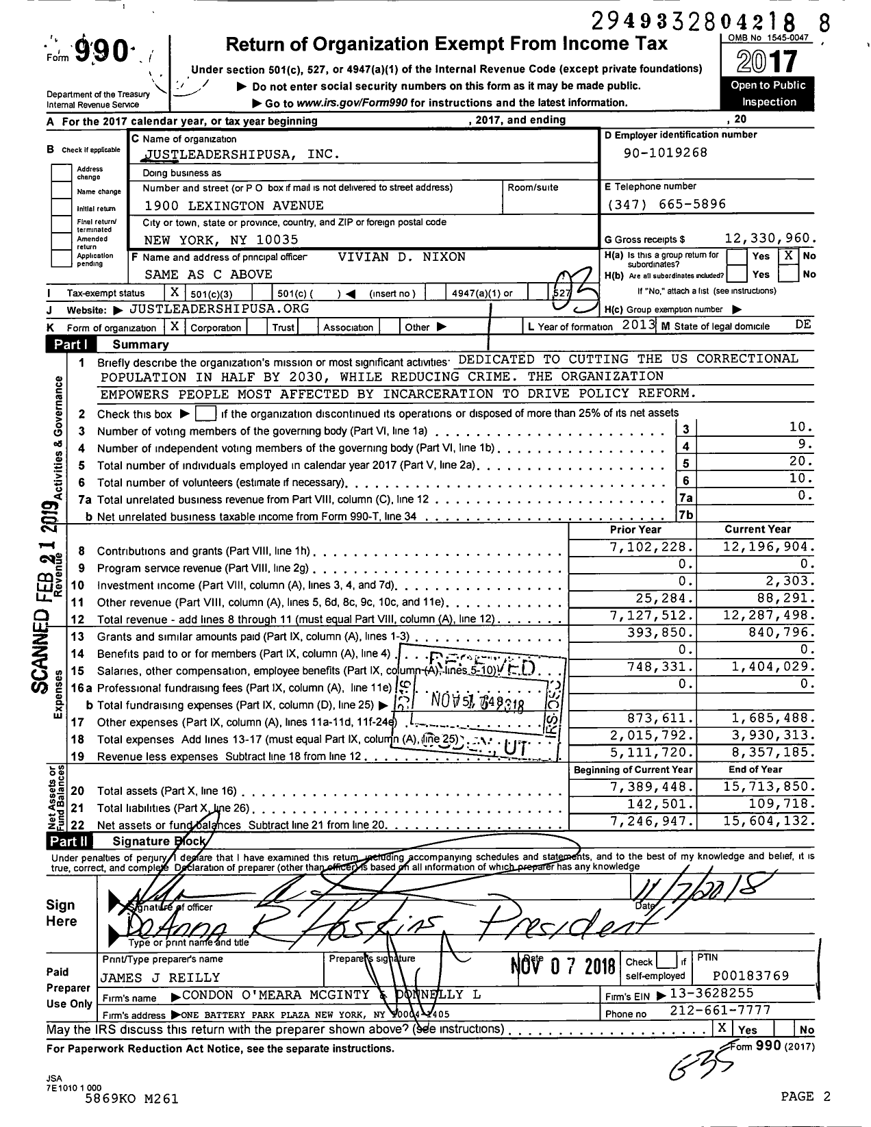 Image of first page of 2017 Form 990 for JustLeadershipUSA (JLUSA)