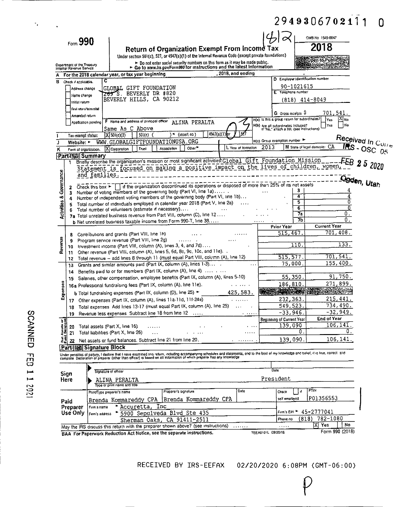 Image of first page of 2018 Form 990 for GGF Global Gift Foundation
