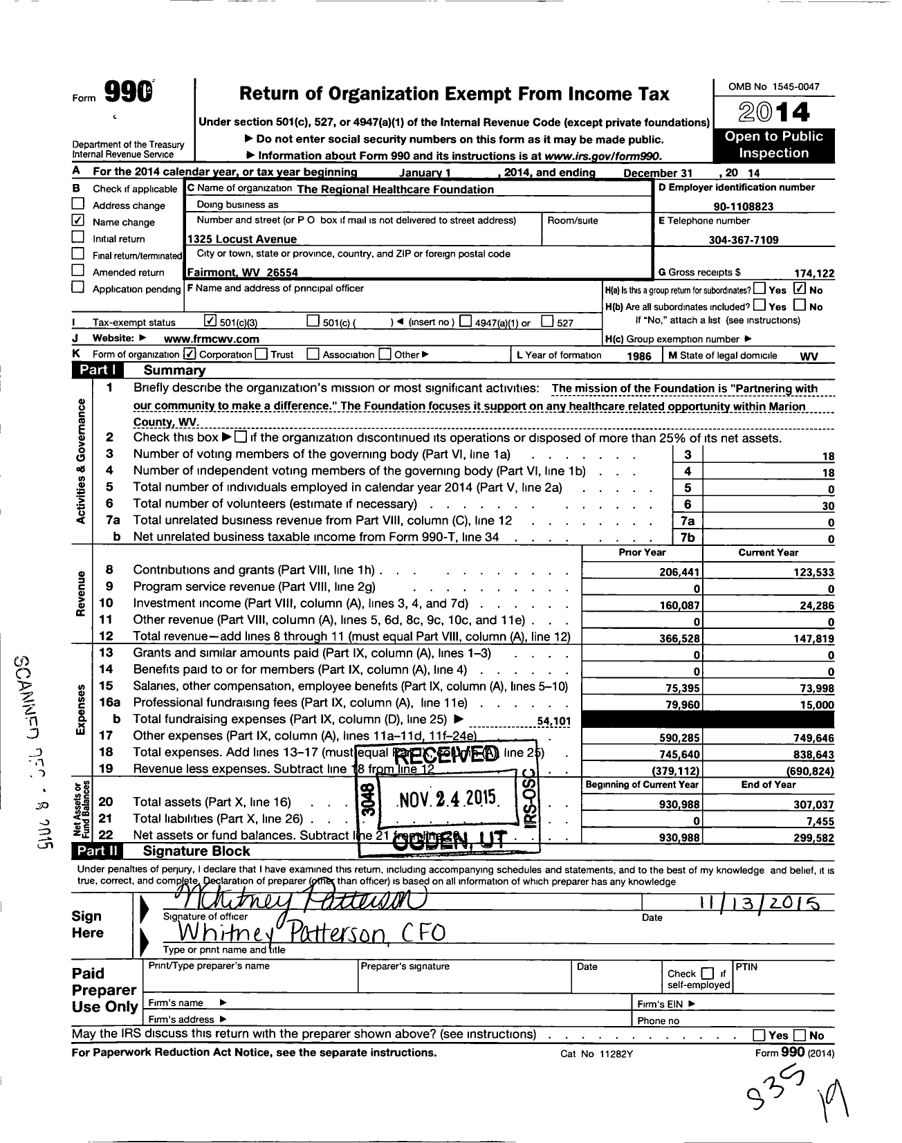 Image of first page of 2014 Form 990 for The Regional Healthcare Foundation