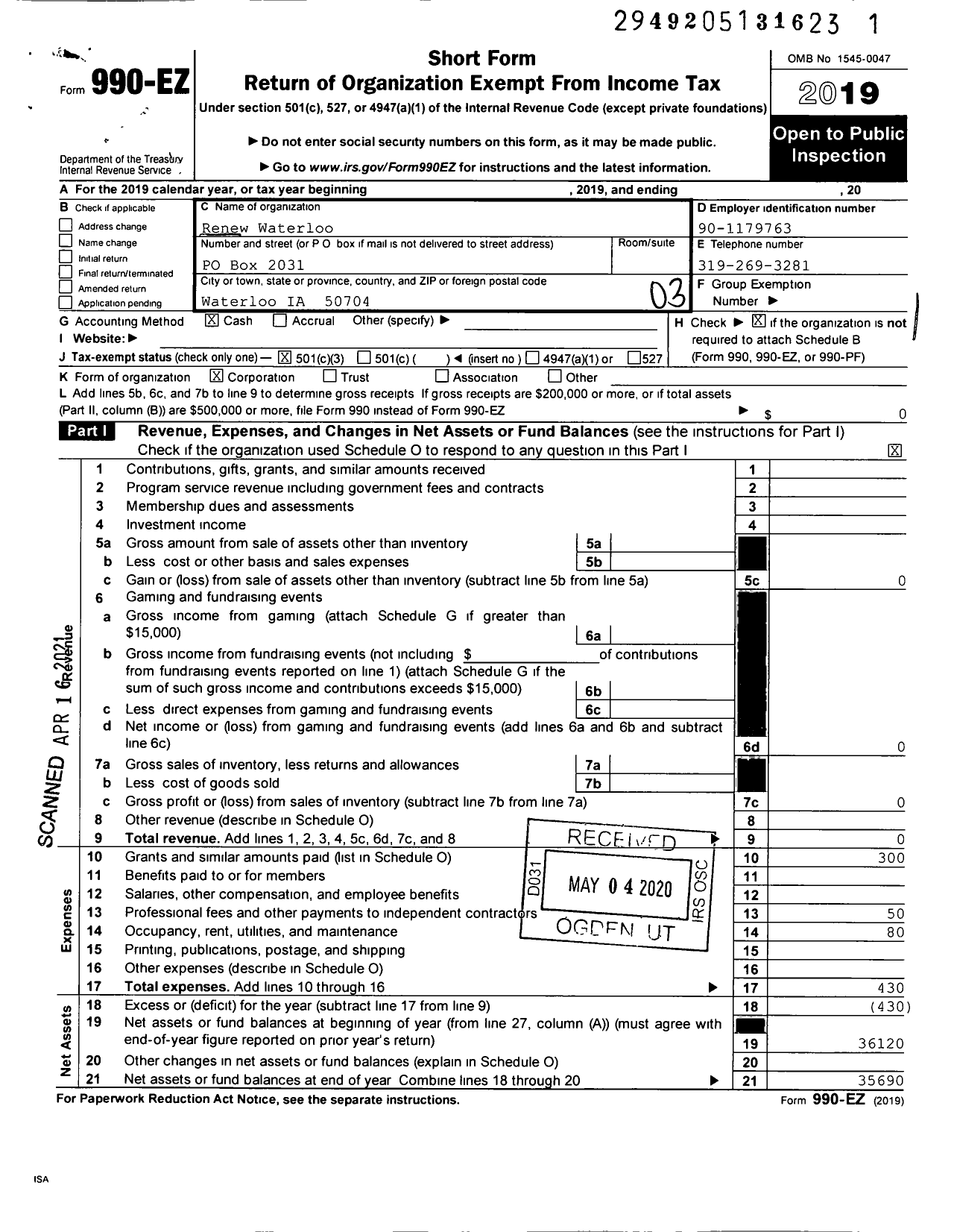 Image of first page of 2019 Form 990EZ for 247 Blac