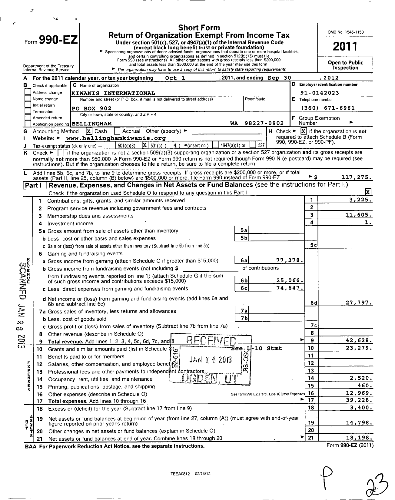 Image of first page of 2011 Form 990EO for Kiwanis International - K00666 Bellingham