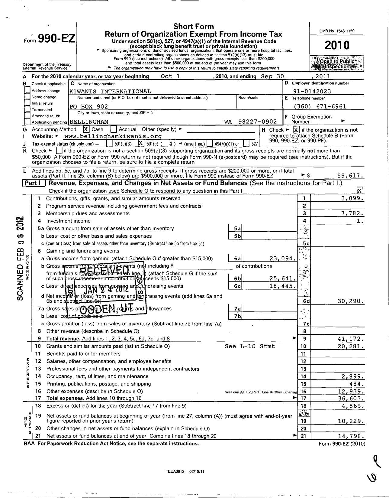 Image of first page of 2010 Form 990EO for Kiwanis International - K00666 Bellingham