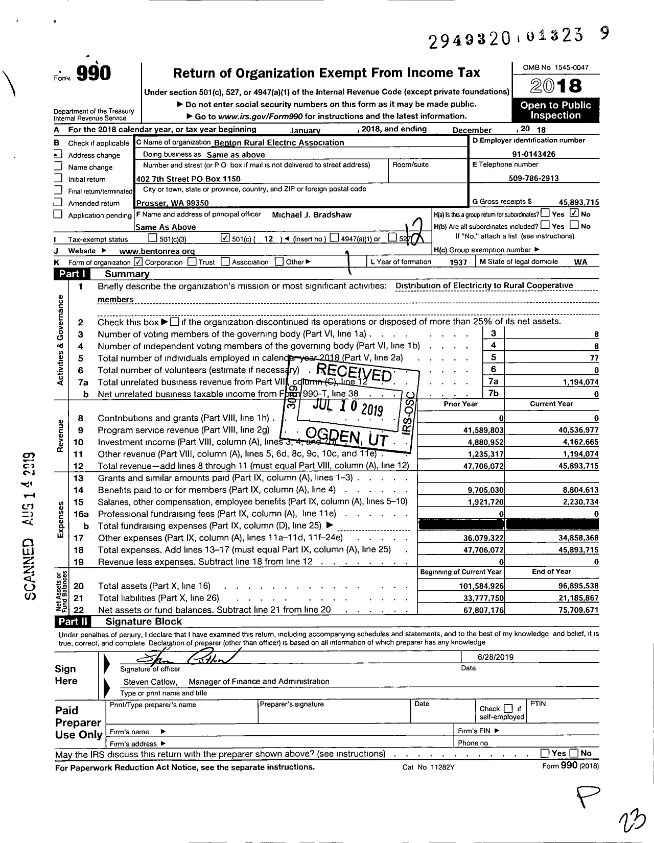 Image of first page of 2018 Form 990O for Benton Rural Electric Association