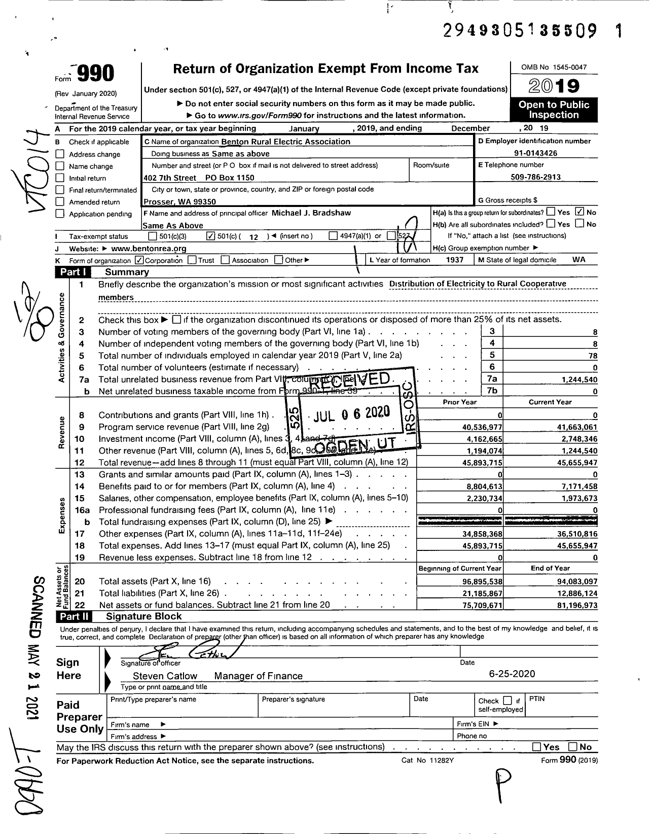 Image of first page of 2019 Form 990O for Benton Rural Electric Association