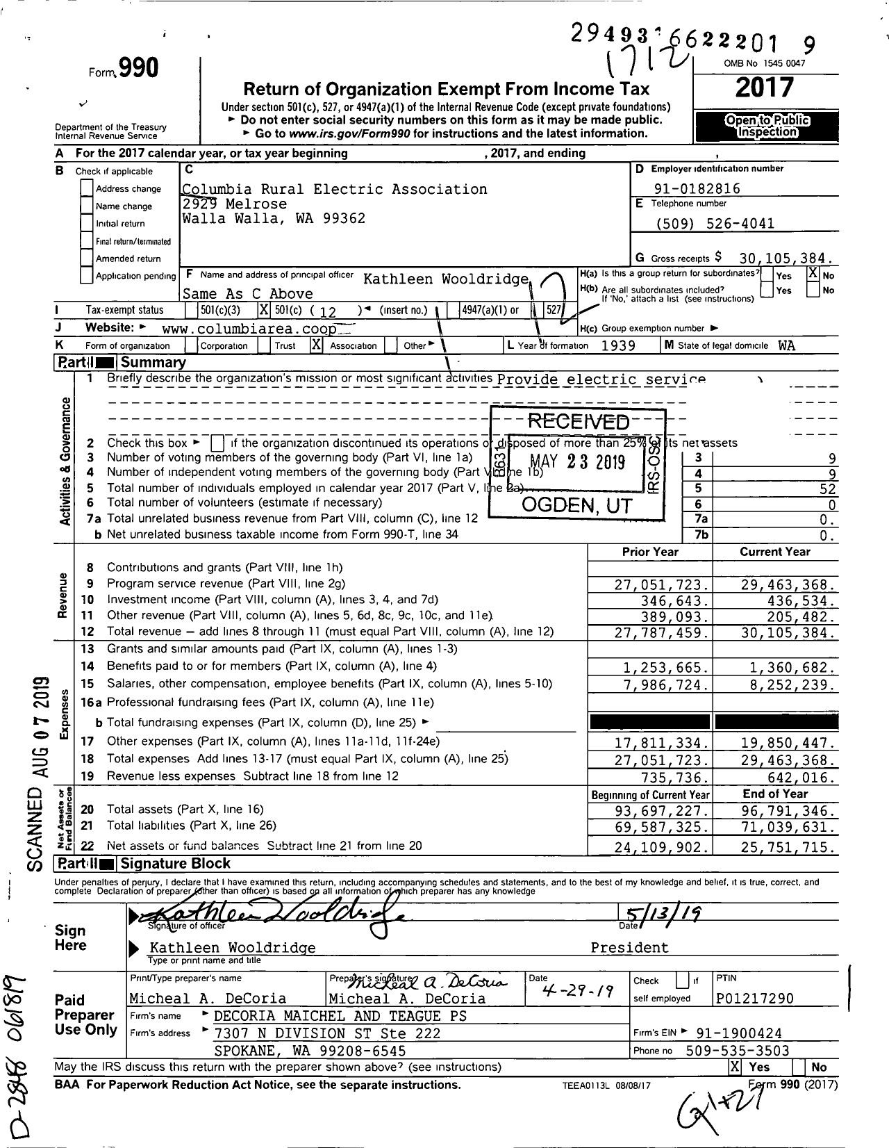 Image of first page of 2017 Form 990O for Columbia Rural Electric Association