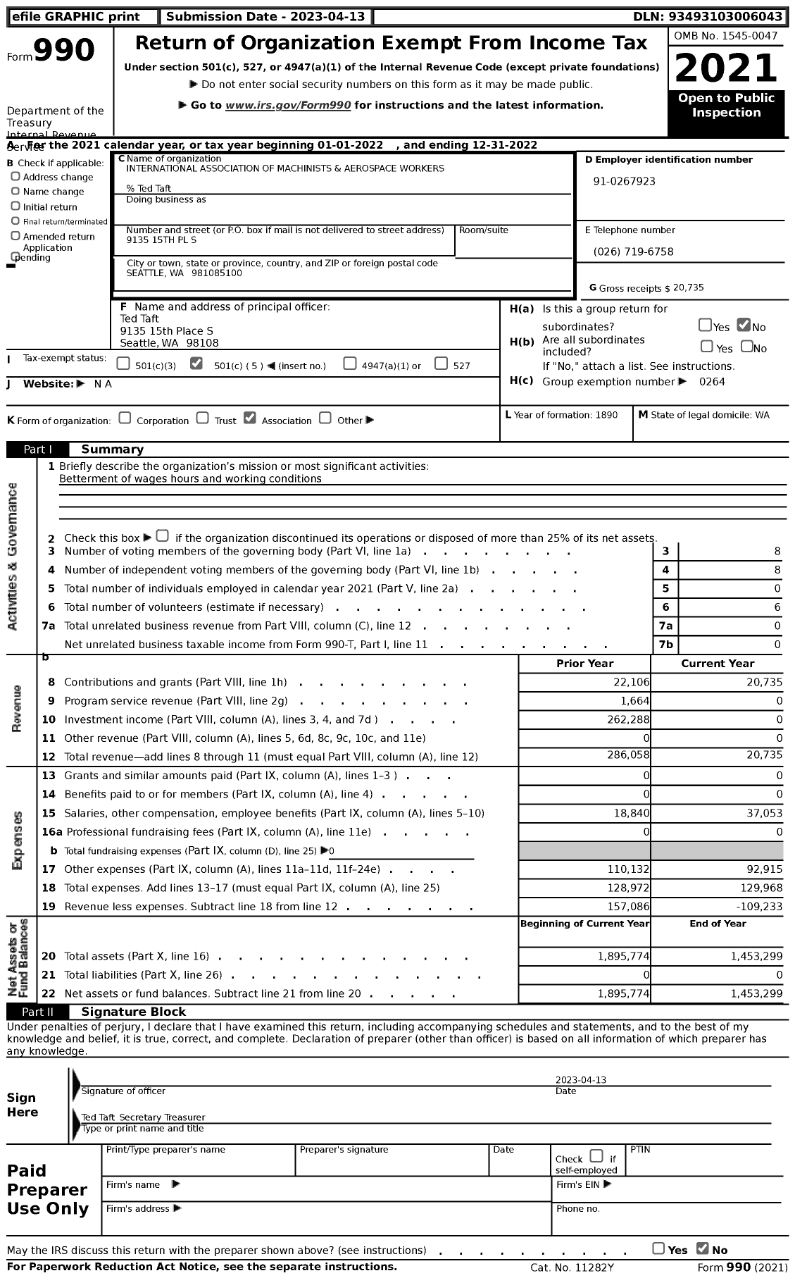 Image of first page of 2022 Form 990 for International Association of Machinists and Aerospace Workers - 79
