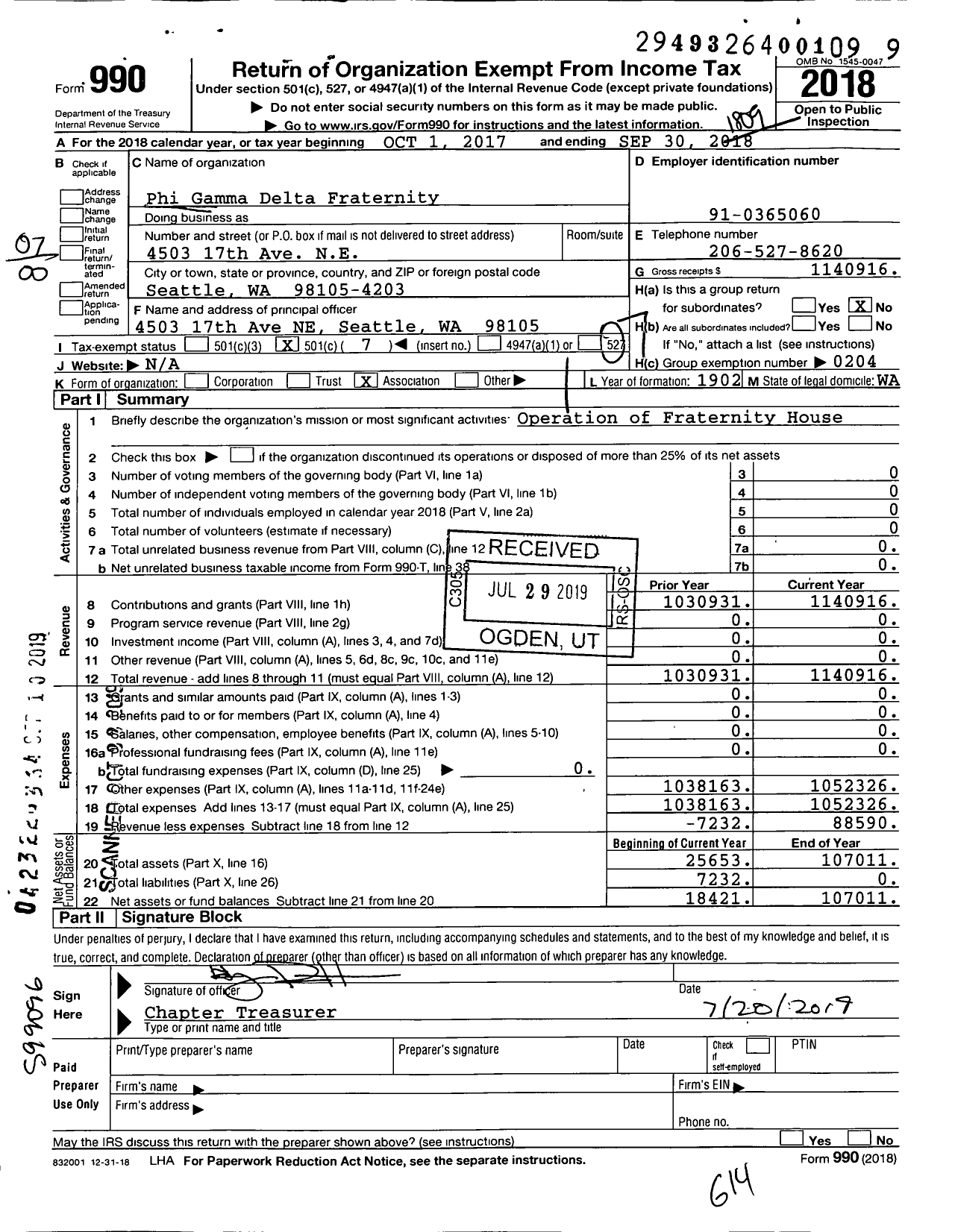 Image of first page of 2017 Form 990O for Phi Gamma Delta Fraternity - Sigma Tau Chapter