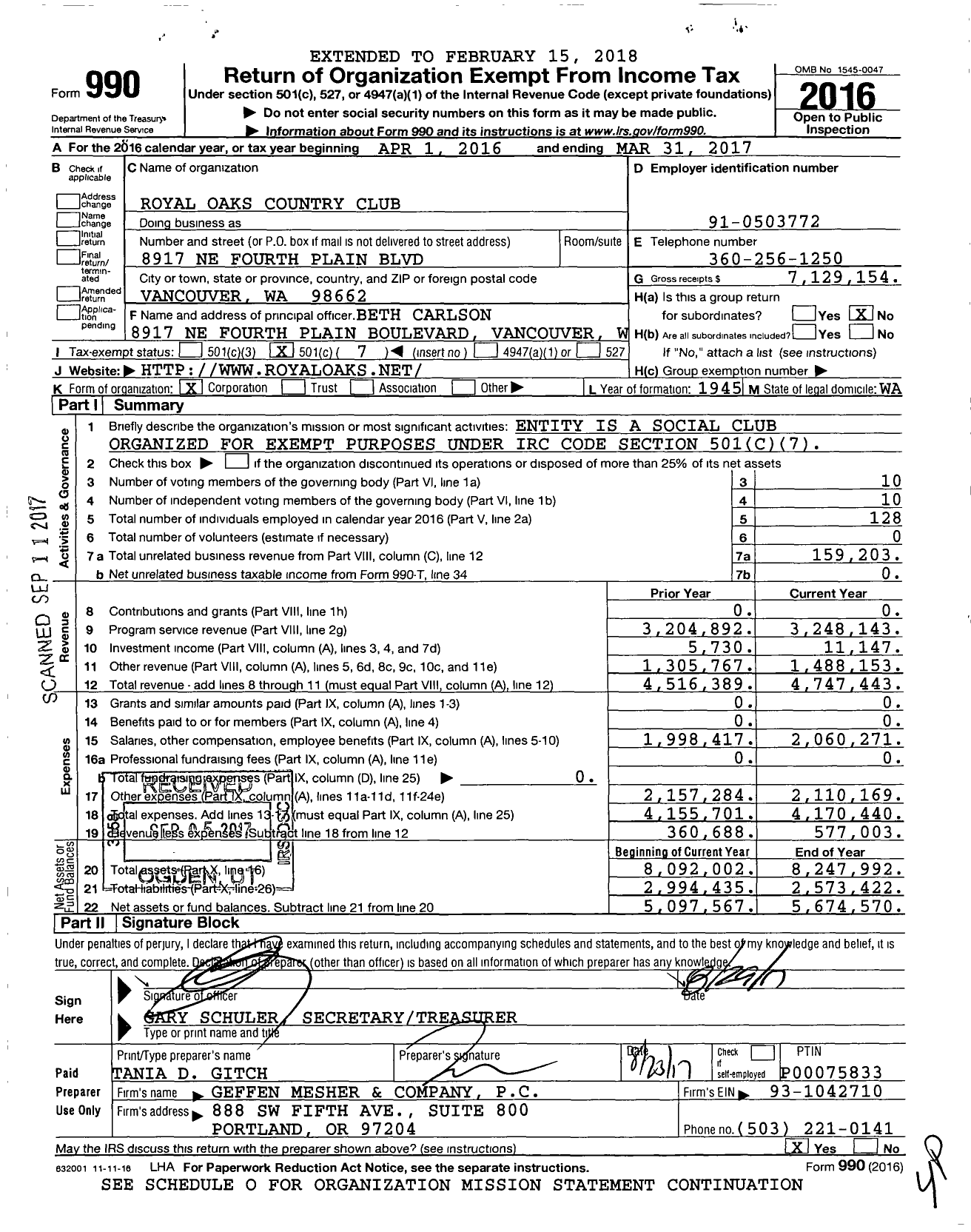 Image of first page of 2016 Form 990O for Royal Oaks Country Club