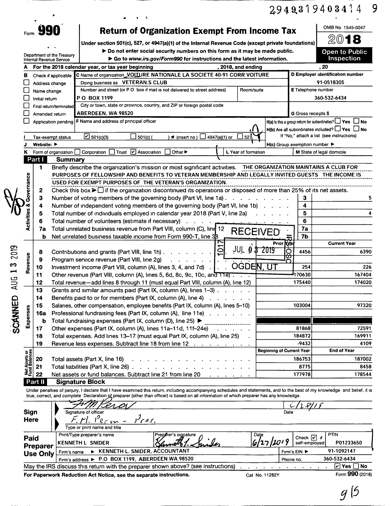 Image of first page of 2018 Form 990O for The Forty and Eight - 40 Et 8 Club