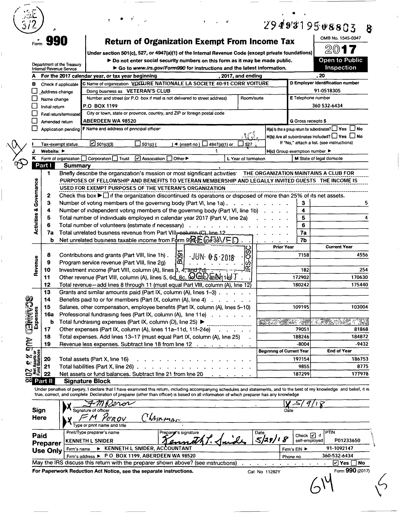 Image of first page of 2017 Form 990O for The Forty and Eight - 40 Et 8 Club