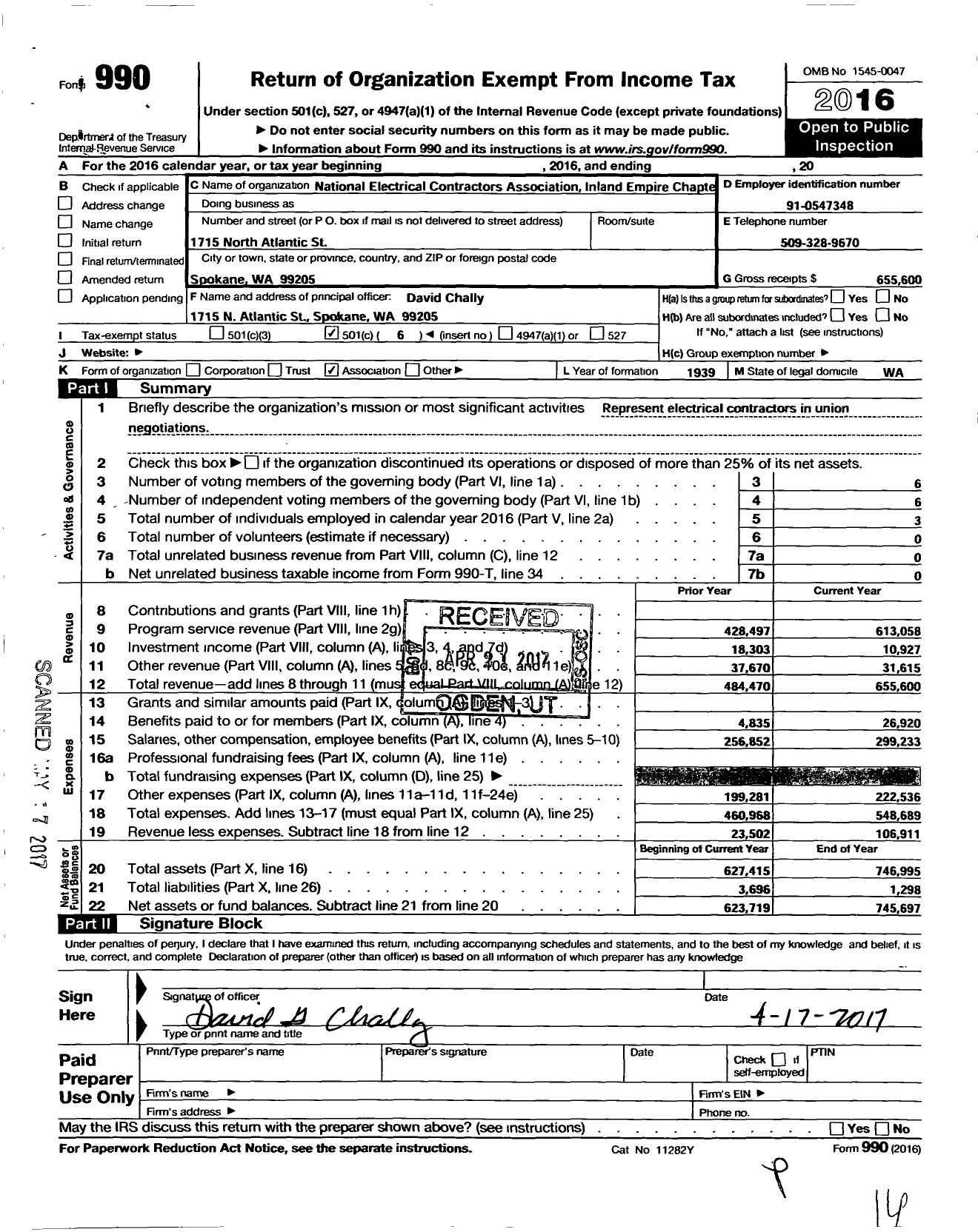 Image of first page of 2016 Form 990O for National Electrical Contractors Association Inland Empire Chapter