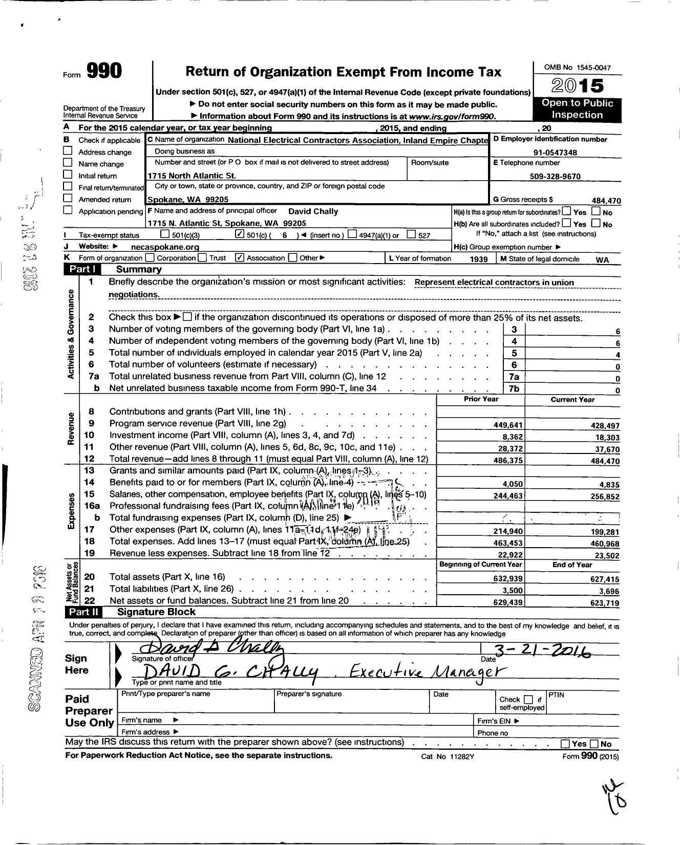 Image of first page of 2015 Form 990O for National Electrical Contractors Association Inland Empire Chapter