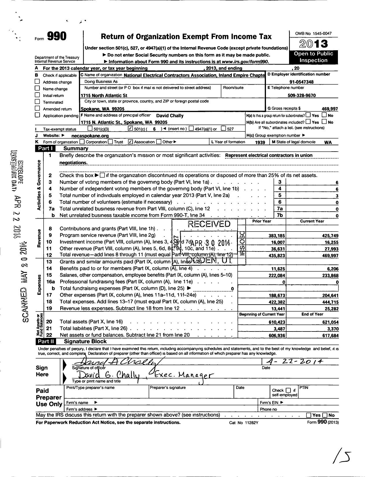 Image of first page of 2013 Form 990O for National Electrical Contractors Association Inland Empire Chapter