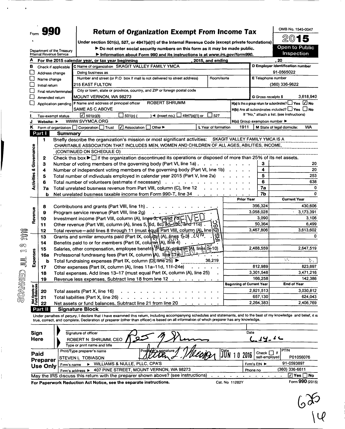 Image of first page of 2015 Form 990 for The Skagit Valley Family YMCA