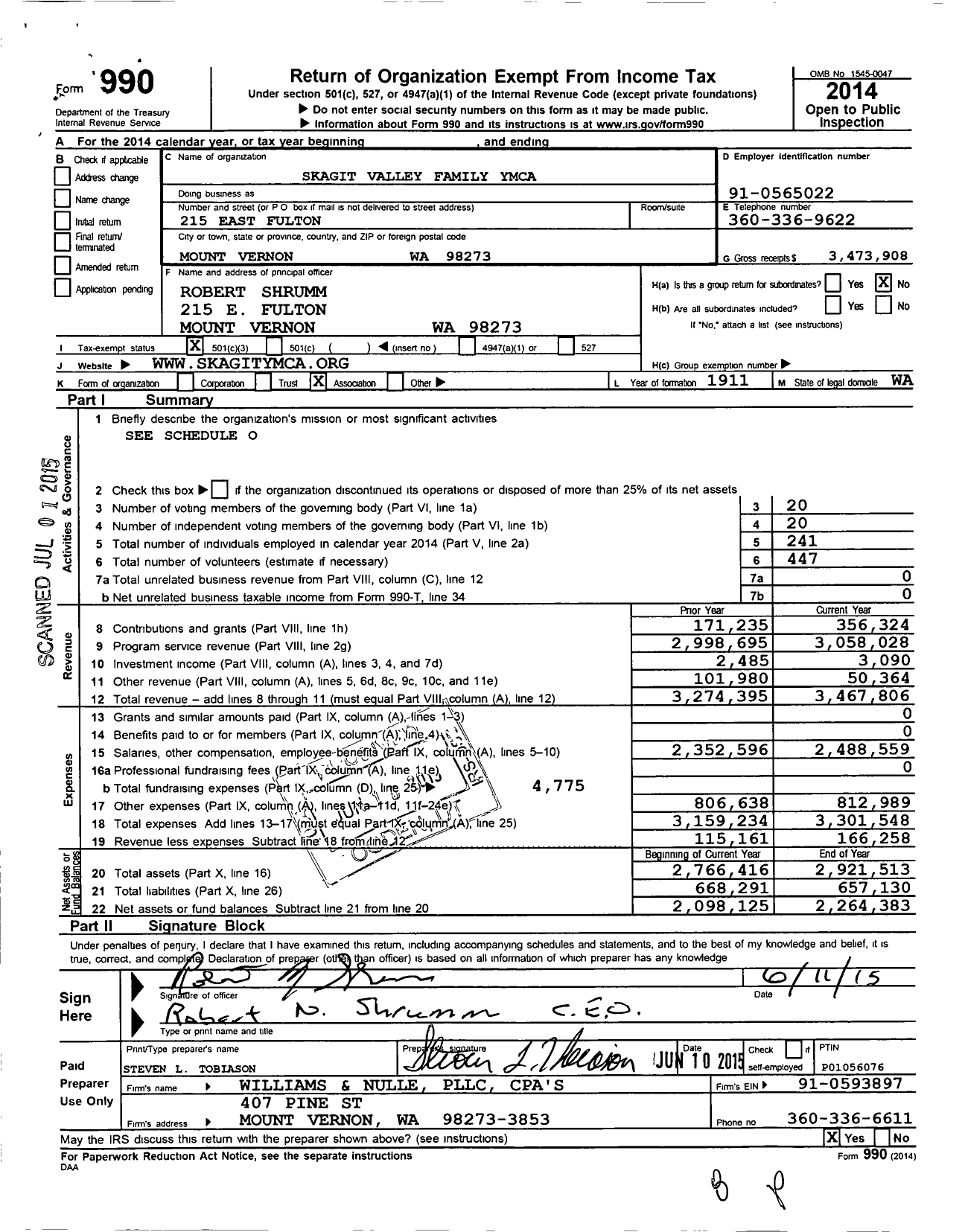 Image of first page of 2014 Form 990 for The Skagit Valley Family YMCA