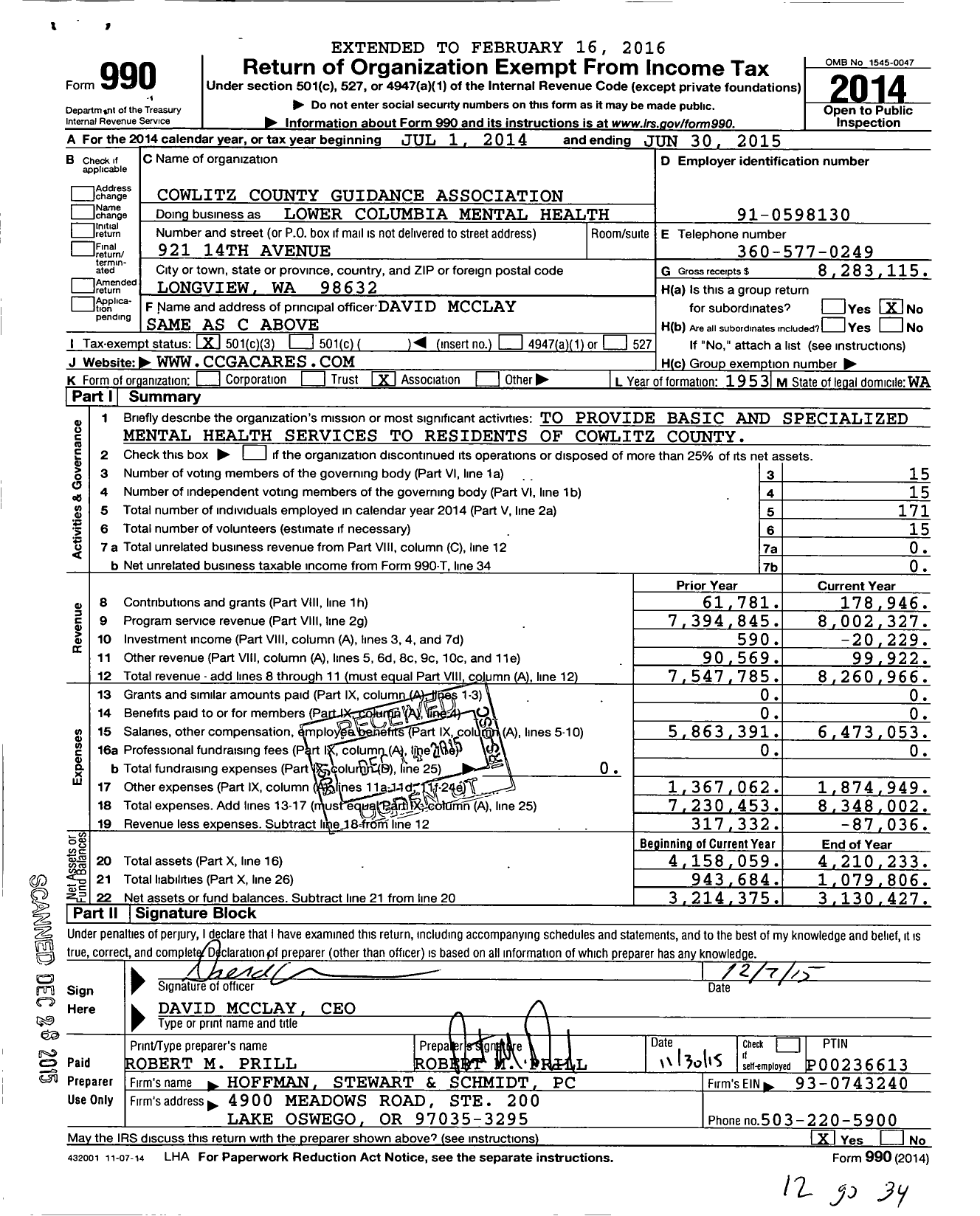 Image of first page of 2014 Form 990 for Columbia Wellness