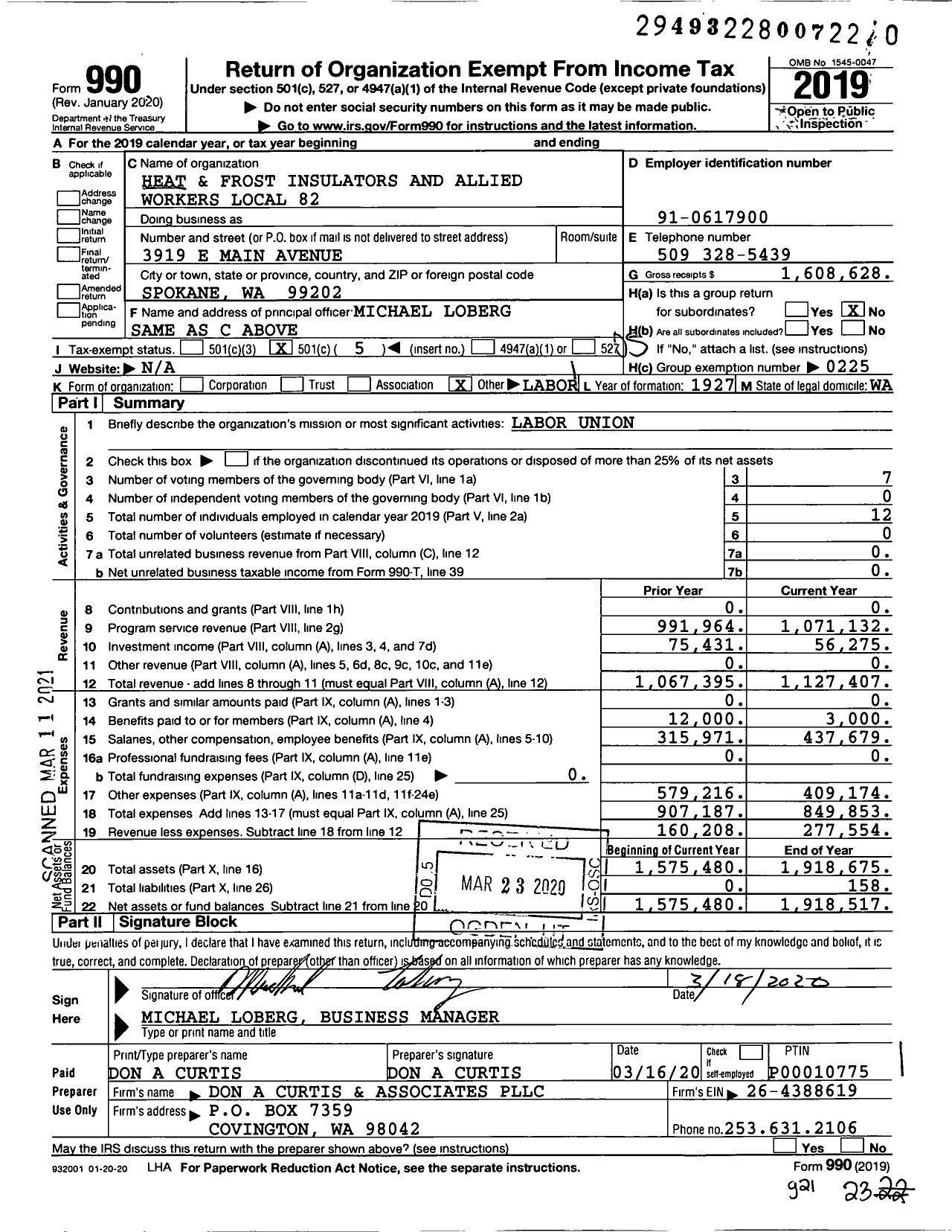Image of first page of 2019 Form 990O for International Association of Heat and Frost Insulators and Allied Workers - 82 Awia