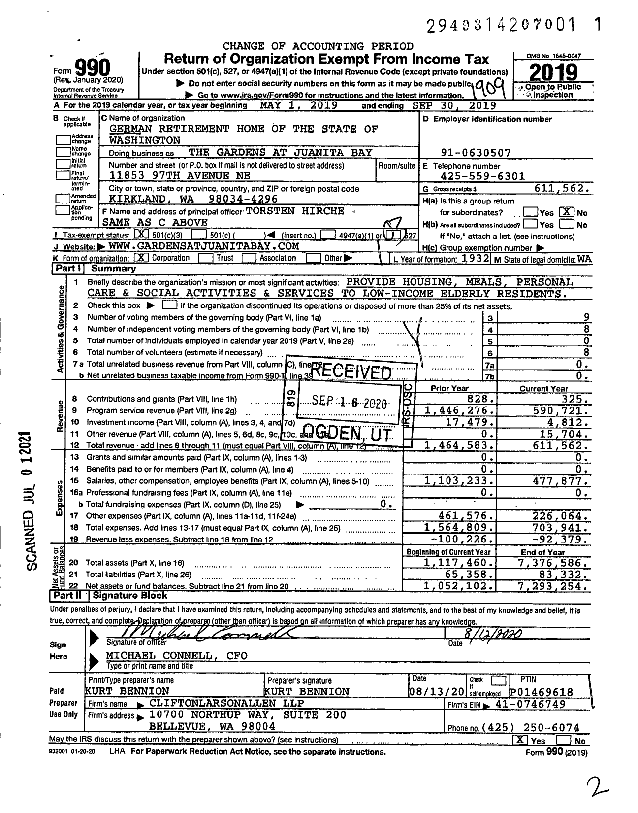 Image of first page of 2018 Form 990 for The Gardens at Juanita Bay