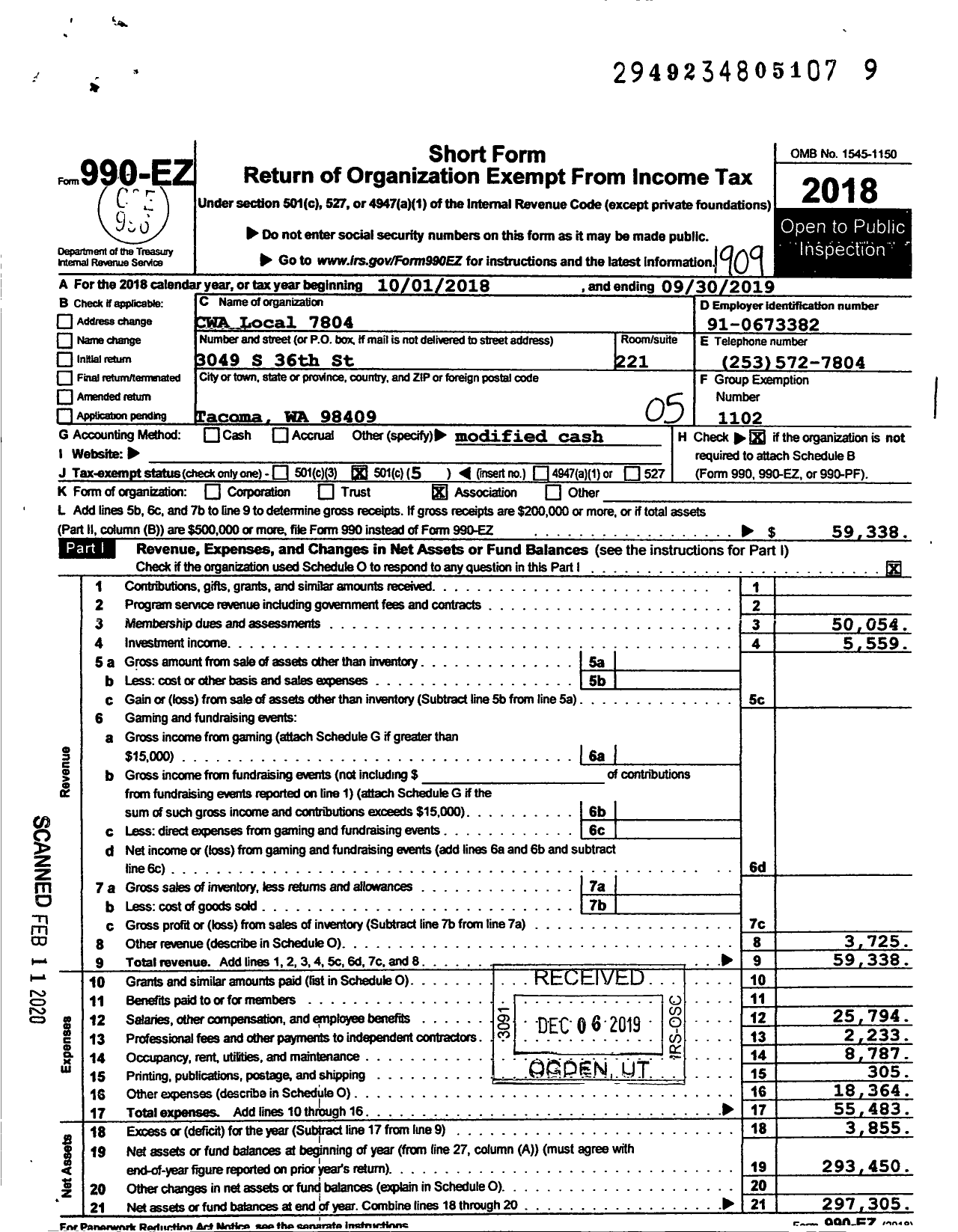 Image of first page of 2018 Form 990EO for Communications Workers of America - 7804