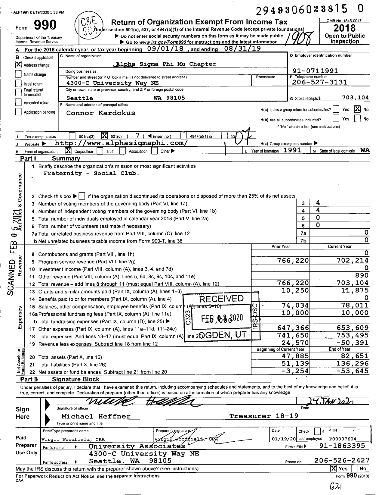 Image of first page of 2018 Form 990O for Alpha Sigma Phi Mu Chapter